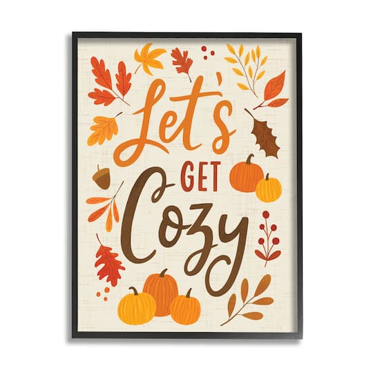 Stupell Industries Lets Get Cozy Autumnal Leaf Sprigs Framed Giclee Art